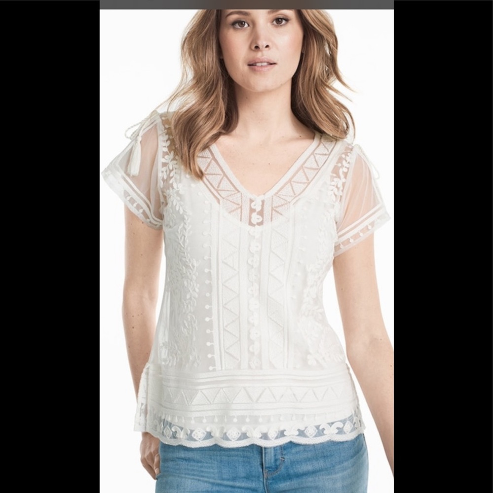 NVT WHBM lace split  sleeve tassel  top.